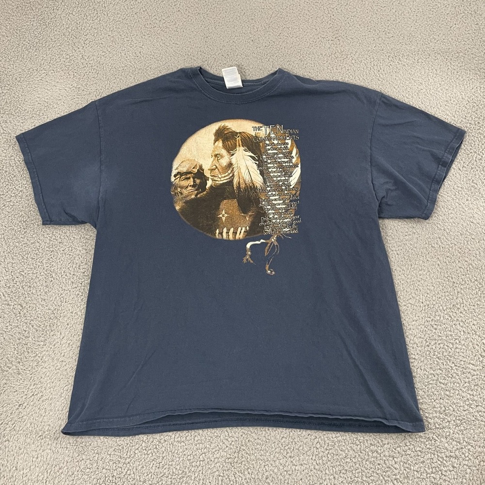The Ten Indian Commandments Shirt Men 2XL Navy Double Sided Short Sleeve Tee